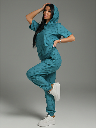 Женский костюм Суфле / Махра, петроль сердечки