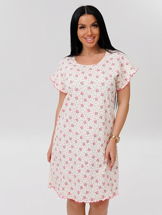 Женская сорочка Сор-107(Жат) / Молочный (мелкие цветы)