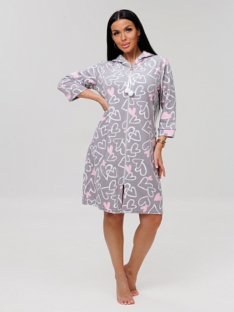 Женский халат Х-77(М) / Светло-серый (сердечки)