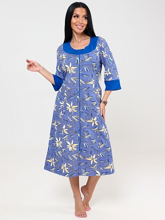 Женский халат Дамский ХК-245 / Лилии на синей рогожке