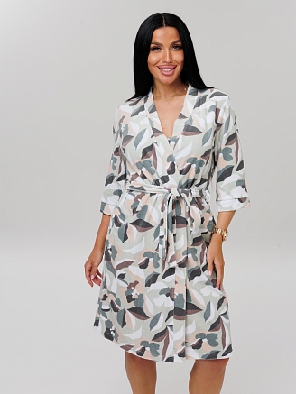 Женский халат Х-112(М) / Серо-зеленый (листья)