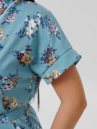 Женский халат Х-11(К) / Бирюзовый (цветы)