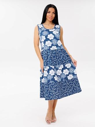 Женский сарафан С-97(К) / Индиго (цветы)