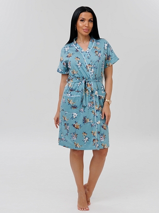 Женский халат Х-11(К) / Бирюзовый (цветы)