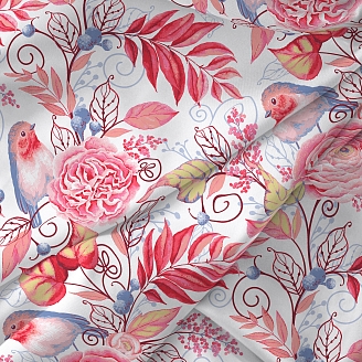 Подушка для стула "Verossa" 40/40 / Птички розовые