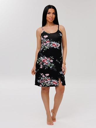 Женская сорочка Сор-105(Вис) / Черный (цветы)