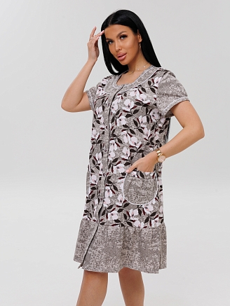 Женский халат Х-48(К) / Серый (розовые цветы)