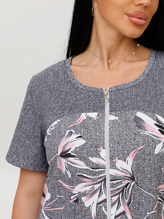 Женский халат Х-166(К) / Серый (цветы)