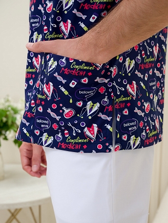 Рубашка медицинская мужская М-286(ST-14) Стрейч / Принт