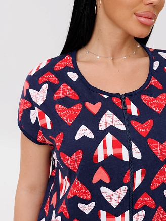 Женский халат Х-154(К) / Темно-синий (красные сердечки)