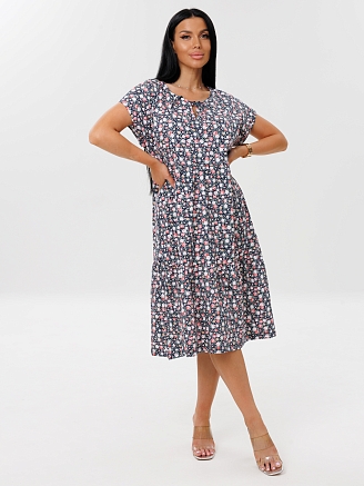 Женское платье Пл-64(К) / Темно-синий (цветы)