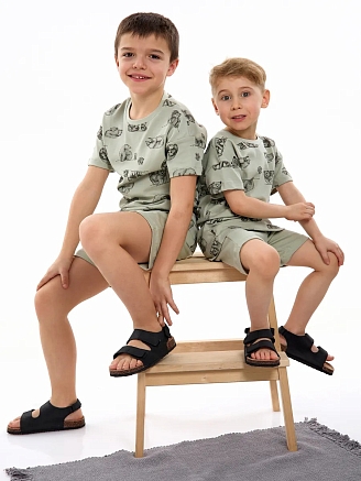 Детская пижама с шортами "Семья" / Шалфей