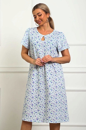 Женская сорочка 29531 / белый + сиреневые цветы