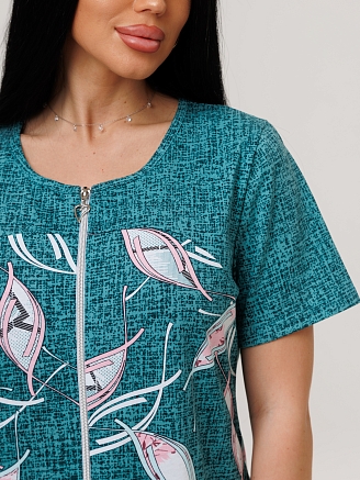 Женский халат Х-166(К) / Бирюзовый (узоры)