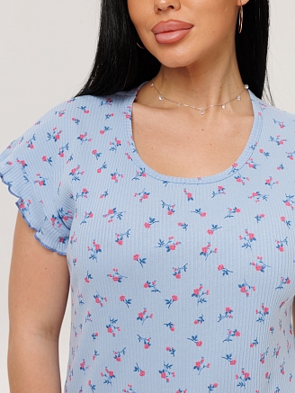 Женская сорочка Сор-107(Каш) / Светло-синий (мелкие цветы)