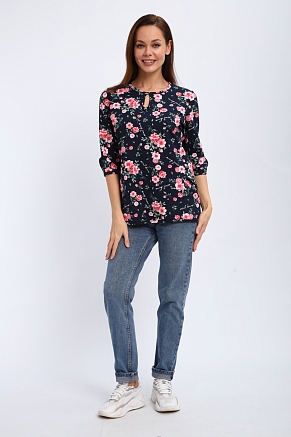 Кофта женская из футера Анфиса / Цветы на синем