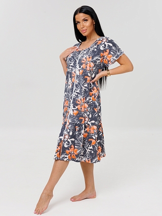 Женский халат Х-98(К) / Серый (цветы)