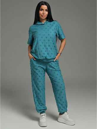 Женский костюм Суфле / Махра, петроль сердечки