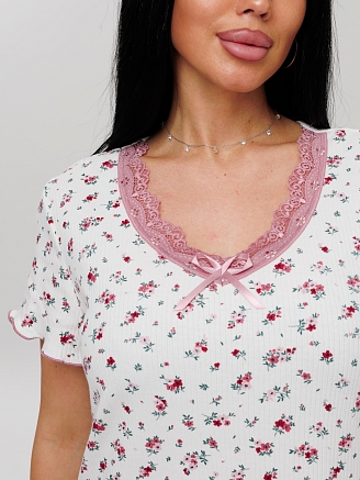 Женская сорочка Сор-108(И) / Молочный (цветы)