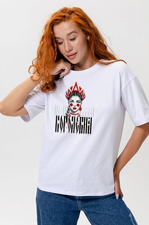 Женская футболка 8580 оверсайз / белый+королевна