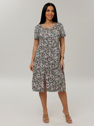 Женское платье Пл-108(К) / Серо-зеленый (цветы)