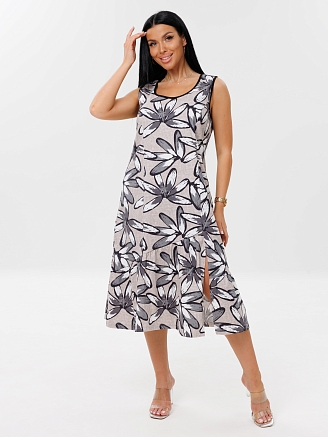 Женское платье Пл-111(К) / Серый (цветы)