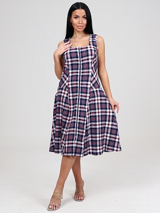 Женский сарафан Клетка СК-336 / Сине-красная рябь