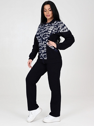 Женский костюм футер КФ-215 / Темно-синий, белые иероглифы