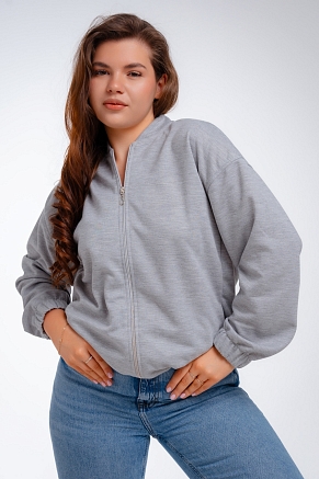 Женский бомбер из коттон фита / Серый меланж