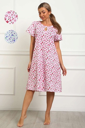 Женская сорочка 29531 / белый + розовые цветы