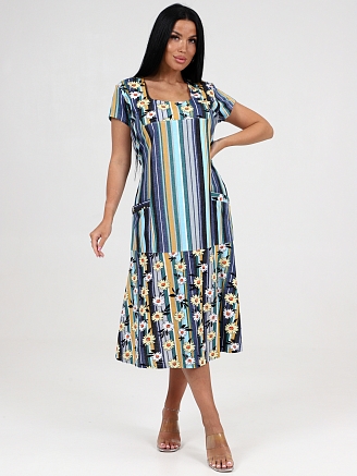 Женское платье Вера макси ПлК-340 / Ромашки на полосе