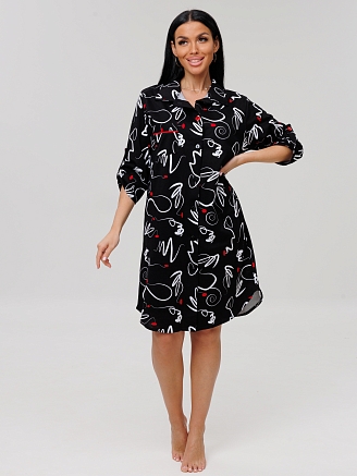 Женский халат Х-76(К) / Черный (узоры)