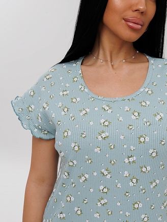 Женская сорочка Сор-107(Каш) / Серо-зеленый (цветы)