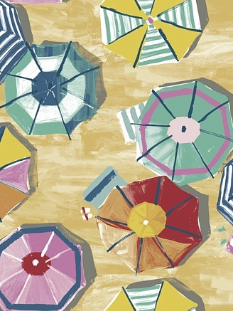 Вафельное полотно набивное / Зонтики 1