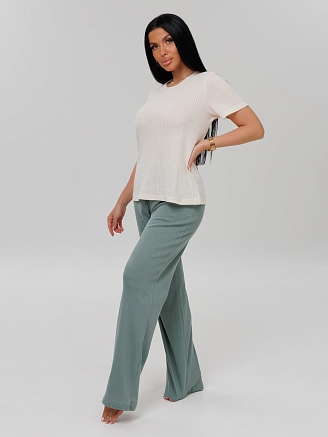 Женский костюм К-223(Риб) / Молочный + серо-зеленый