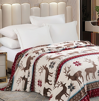 Плед Велсофт набивной / Коричневый олень