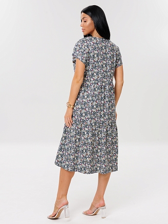 Женское платье Пл-64(К) / Серо-зеленый (цветы)