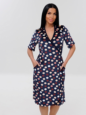 Женский халат Х-185(В) / Темно-синий (горох)