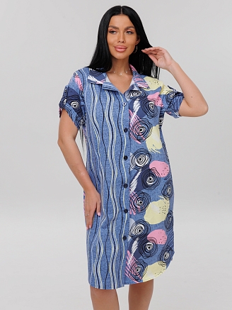 Женский халат Х-86(К) / Синий (волны)