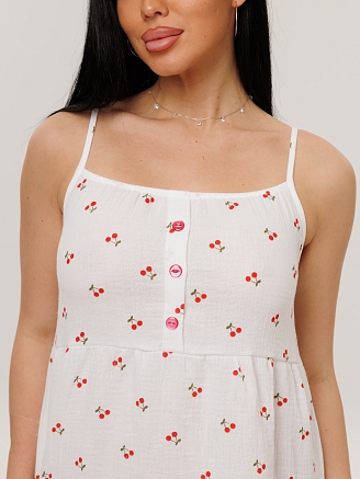 Женский сарафан С-102(Мус) / Молочный (вишня)