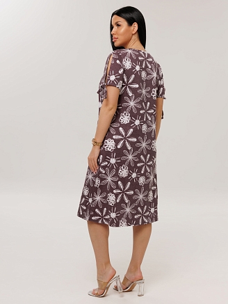 Женское платье Пл-109(К) / Какао (цветы)