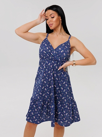 Женский сарафан С-95(К) / Темно-синий (цветы)