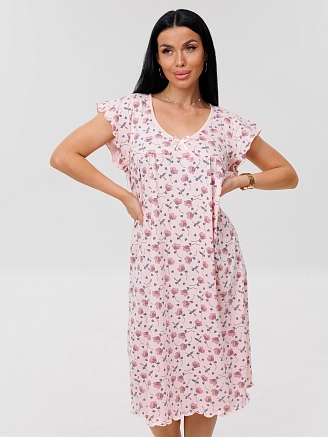 Женская сорочка Сор-71(К) / Розовый (красные цветы)