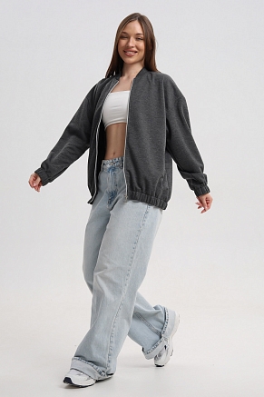 Женский бомбер из коттон фита / Антрацит меланж макси