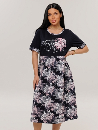 Женское платье Пл-167(К) / Черный (розовый цветок)