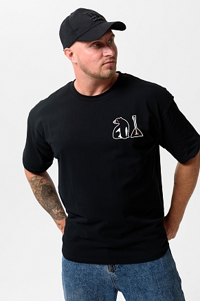 Мужская футболка оверсайз 8579 / черный+балалайка