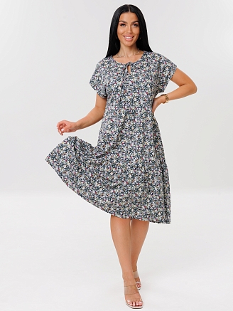 Женское платье Пл-64(К) / Серо-зеленый (цветы)