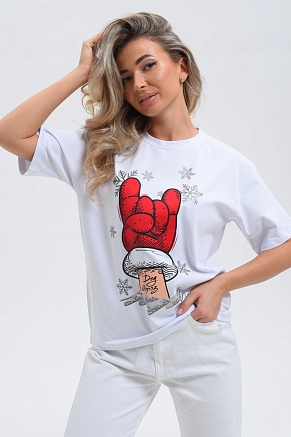 Футболка женская оверсайз 8531 / белый+рука