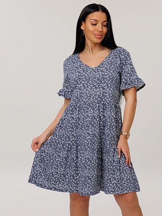 Женское платье Пл-117(К) / Синий (цветы)