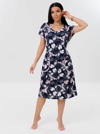 Женский халат Х-81(К) / Синий (листья)